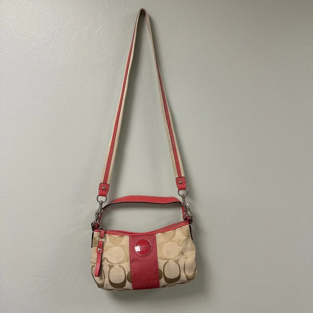 Y2K Coach Signature Stripe Demi Shoulder Bag Canvas F15111 Crossbody Swing Bag